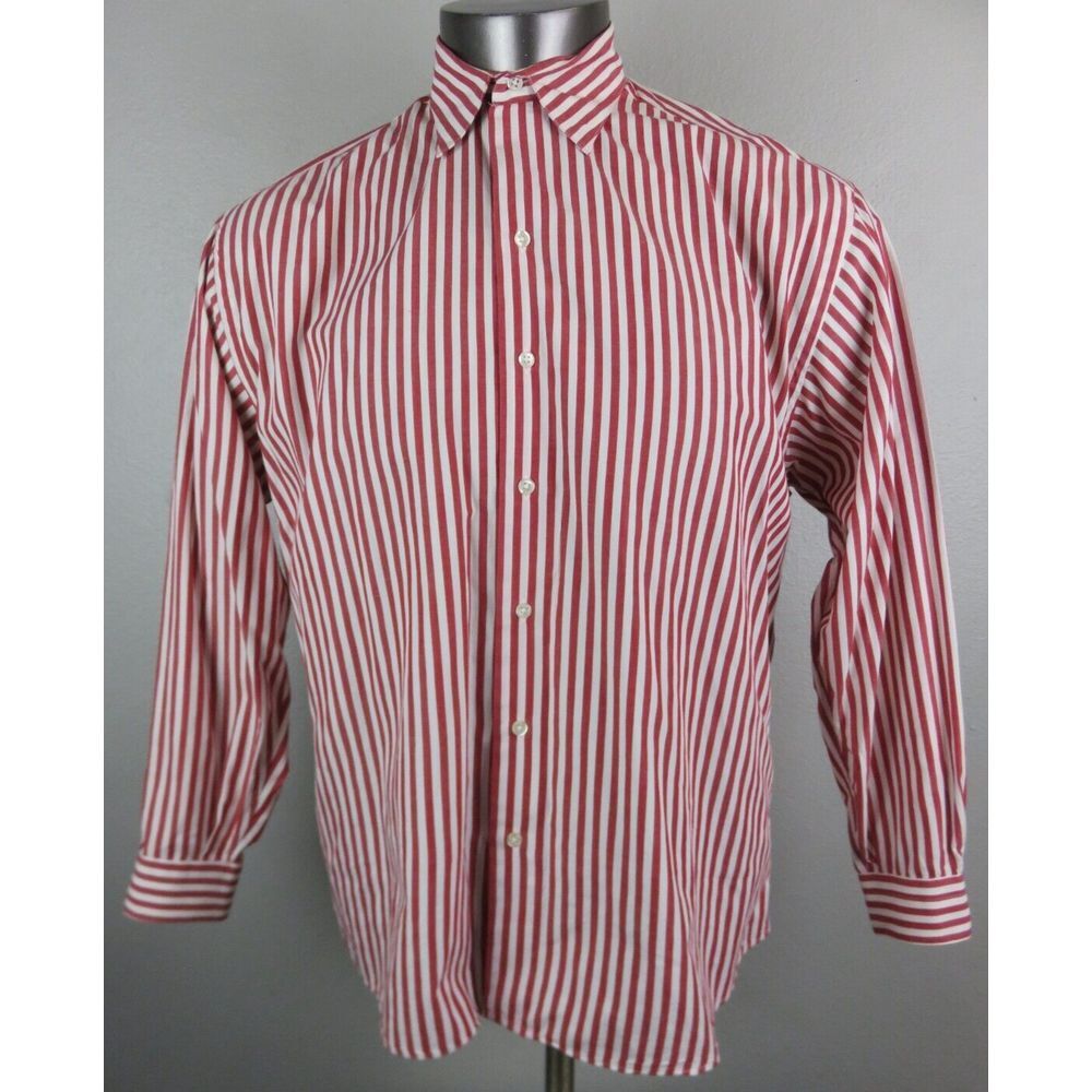 Mens Gitman Bros. Cotton Button Front Dress Shirt USA Candy Cane Stripe Red 12 L